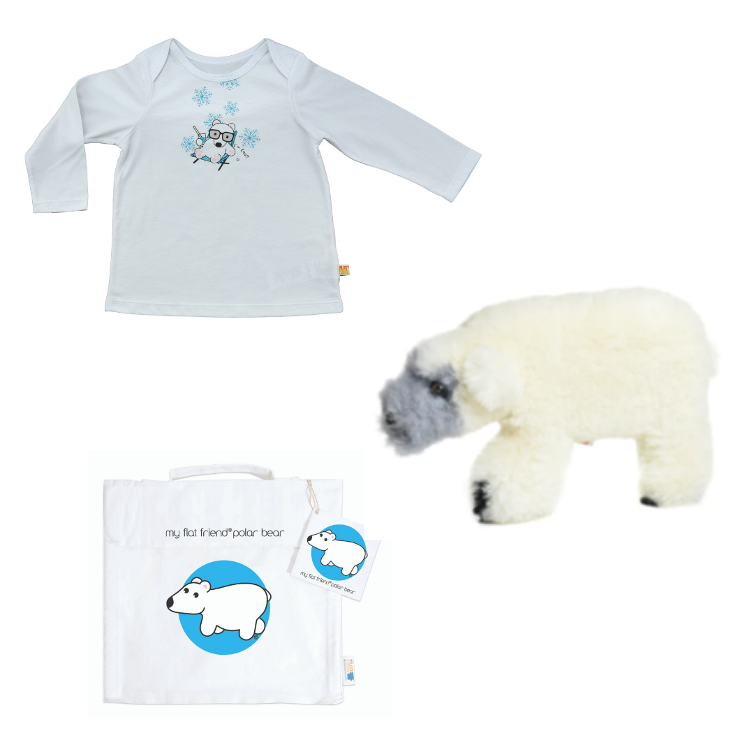 Baby Long Sleeve T-Shirt Organic Cotton & Polar Bear lambskin sheepskin soft toy & free cotton carry bag