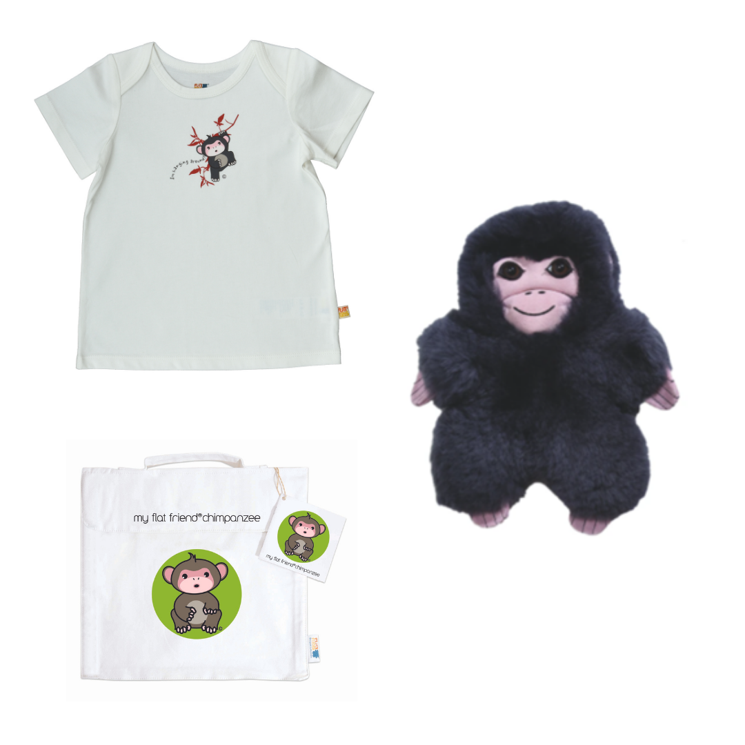 Baby Short Sleeve T-Shirt Organic Cotton & Chimp lambskin sheepskin natural soft toy & free cotton carry bag