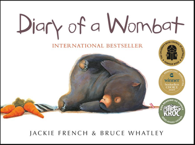 Diary of a Wombat Book & Wombat Lambskin soft toy (natural plush) & Free Carry Bag