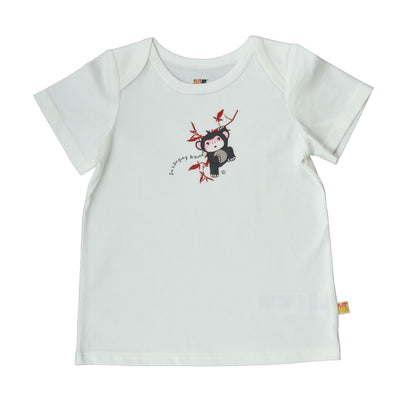 Baby Short Sleeve T-Shirt Organic Cotton & Chimp lambskin sheepskin natural soft toy & free cotton carry bag