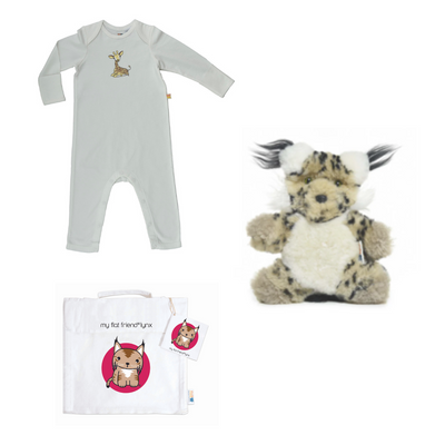 Long Sleeve Baby Jump Suit, Organic Cotton & Lynx Lambskin sheepskin natural & Free carry bag
