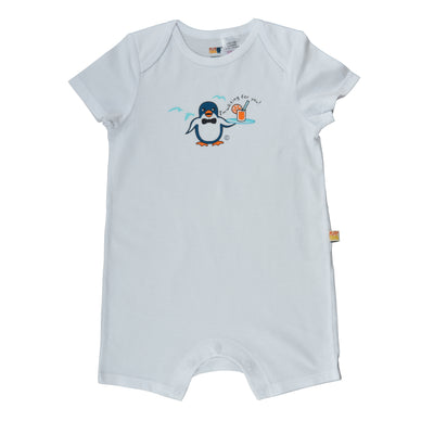 Short Sleeve Baby Jump Suit Organic Cotton & Penguin lambskin sheepskin soft toy & free cotton carry bag